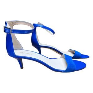 Nine West Leisa Ankle Strap Kitten Heel Sandals Sz 9 Blue Preppy Wedding Formal
